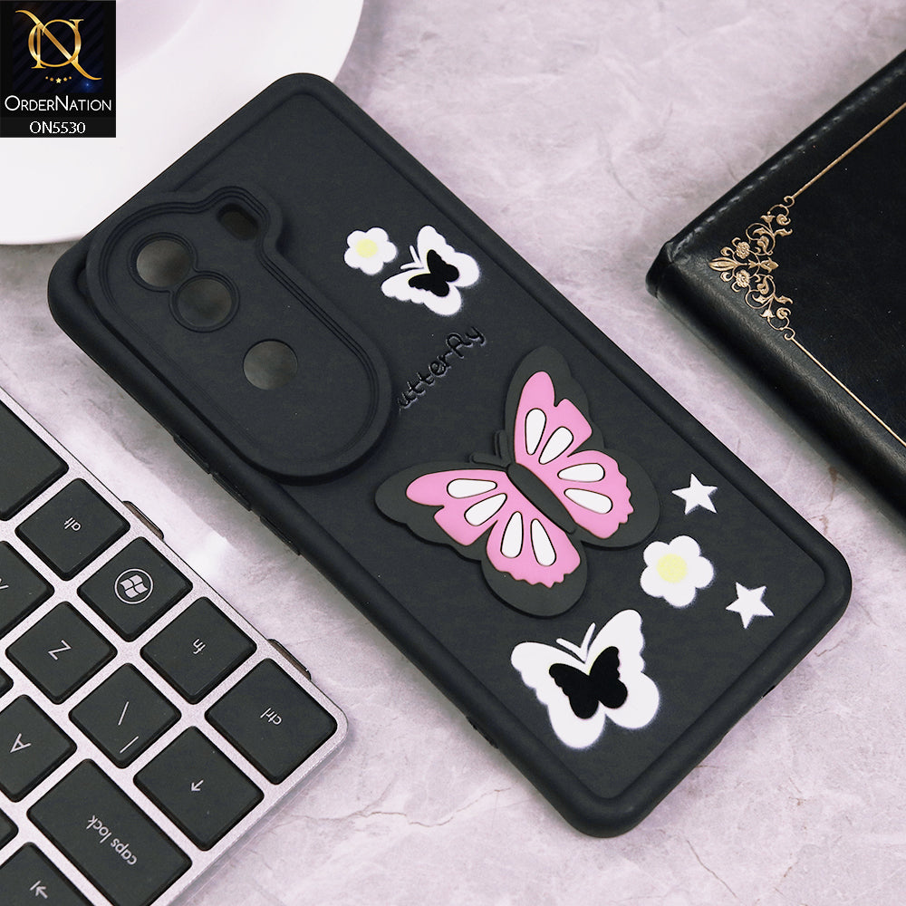 Vivo iQOO Z9s Cover - Black - 3D Butterfly Soft Case With Camera Protection Case