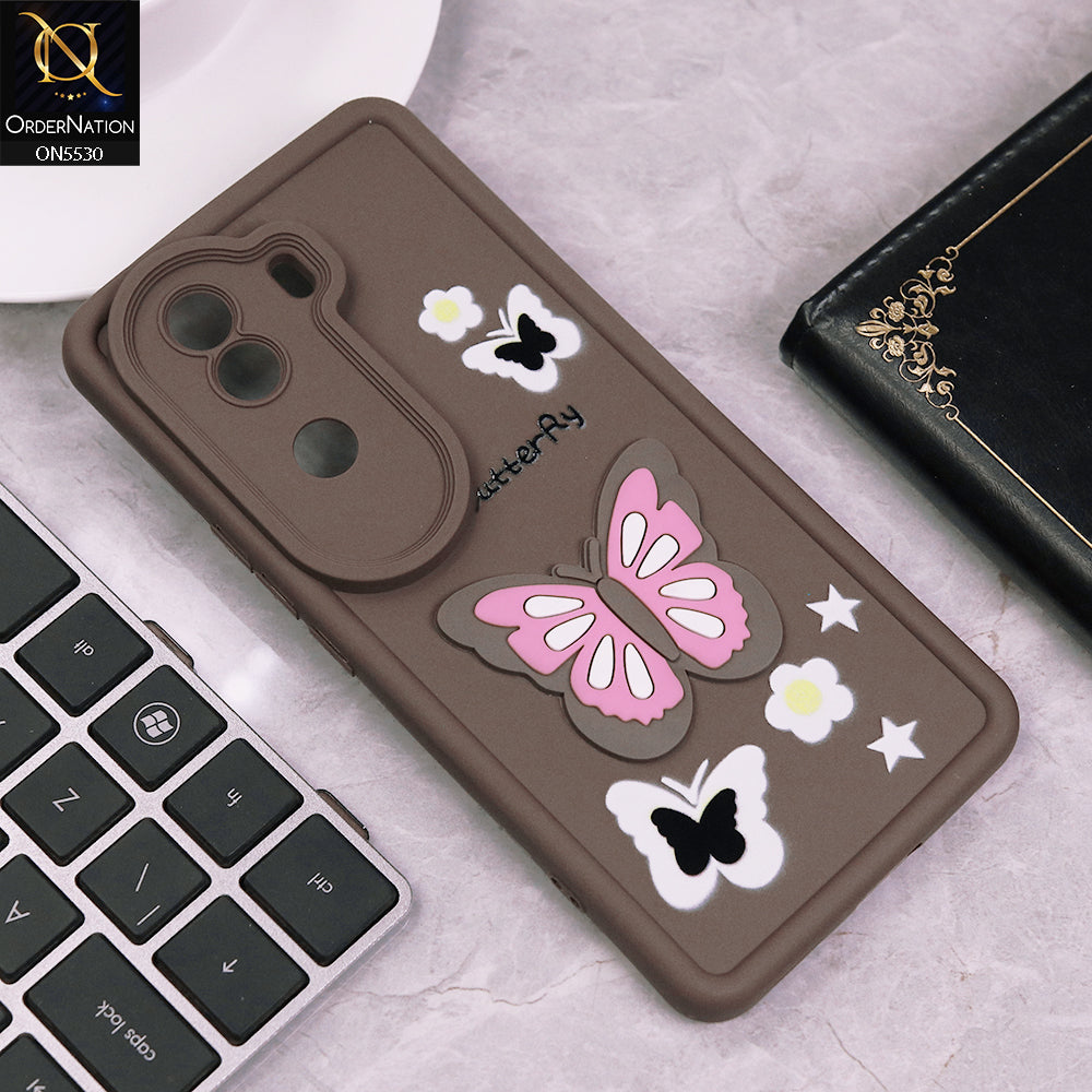 Vivo V40e Cover - Brown - 3D Butterfly Soft Case With Camera Protection Case