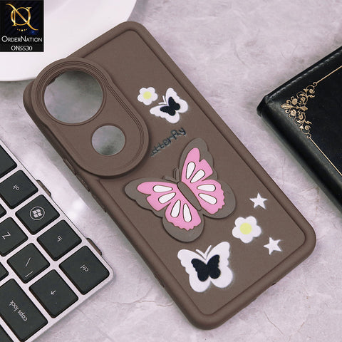Vivo V50 Cover - Brown - 3D Butterfly Soft Case With Camera Protection Case