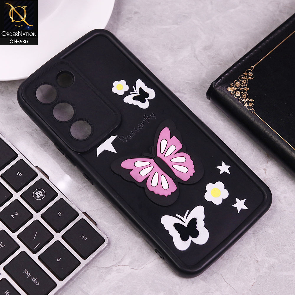 Vivo V30 Lite 4G Cover - Black - 3D Butterfly Soft Case With Camera Protection Case