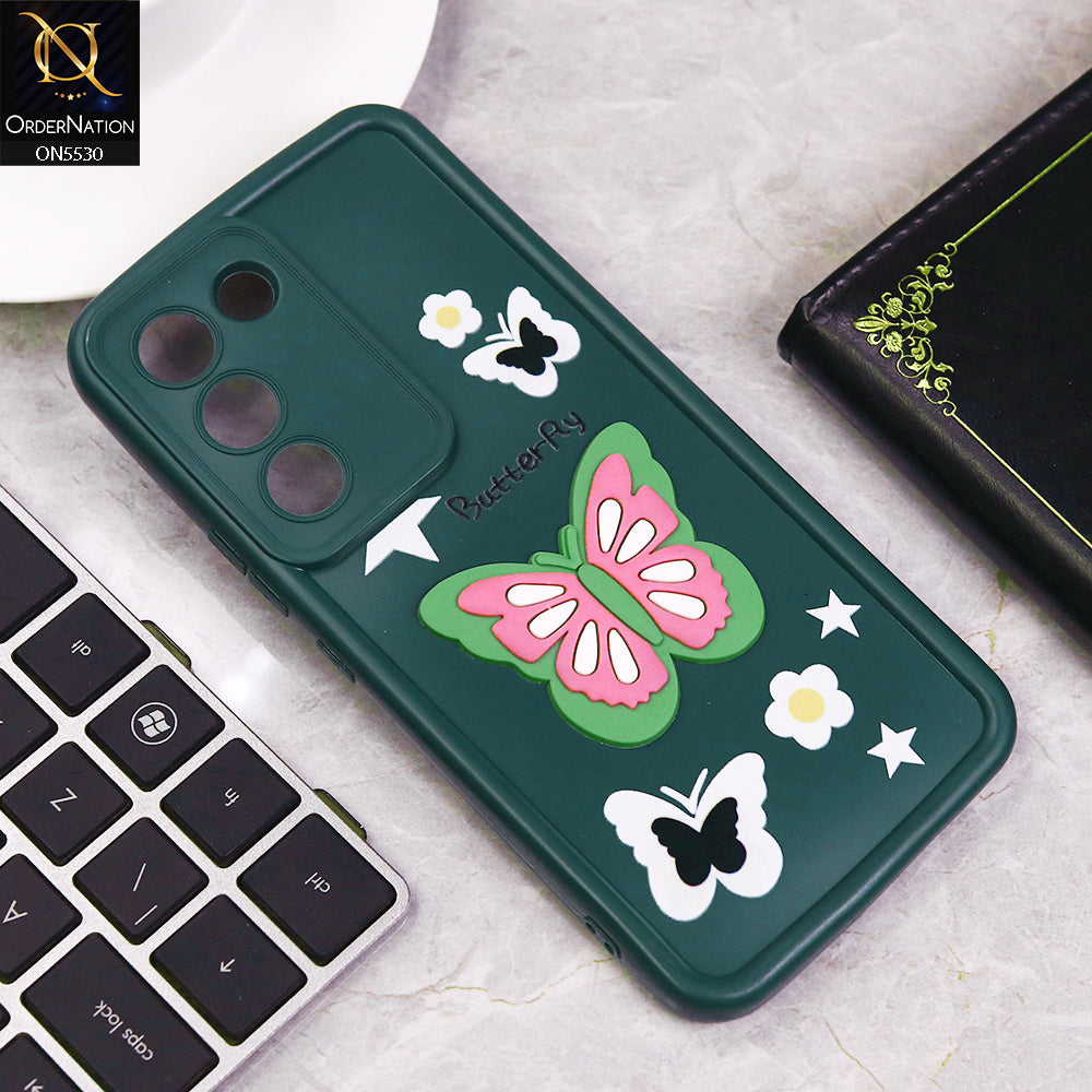 Vivo Y200e Cover - Green - 3D Butterfly Soft Case With Camera Protection Case