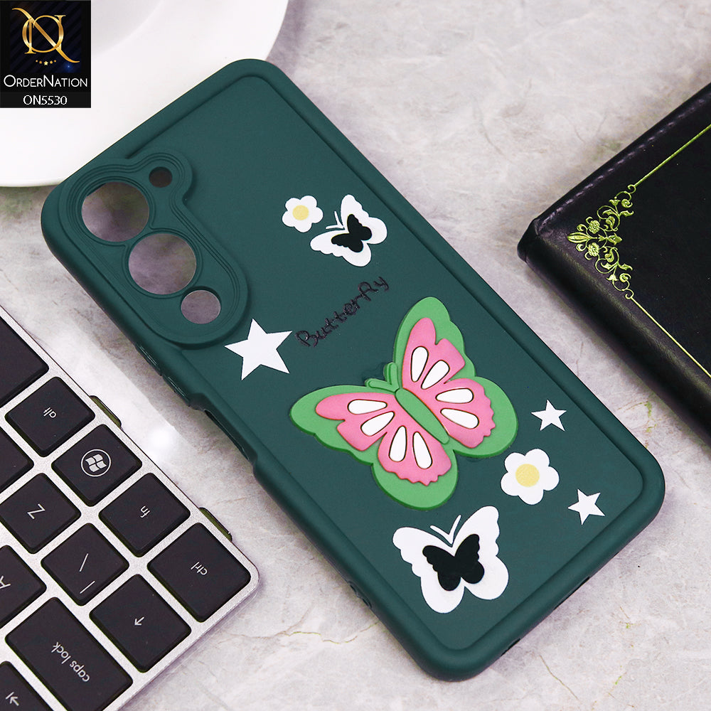 Vivo Y04 Cover - Green - 3D Butterfly Soft Case With Camera Protection Case