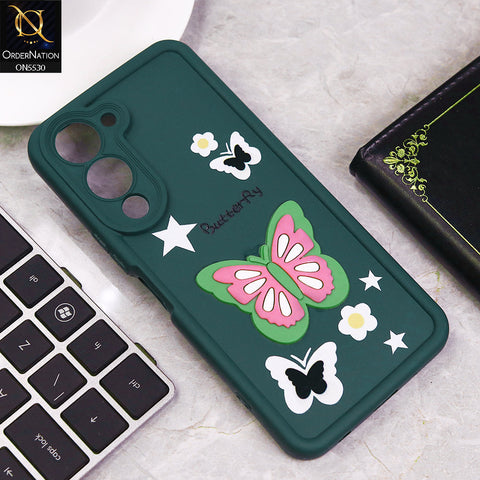 Vivo Y04 Cover - Green - 3D Butterfly Soft Case With Camera Protection Case