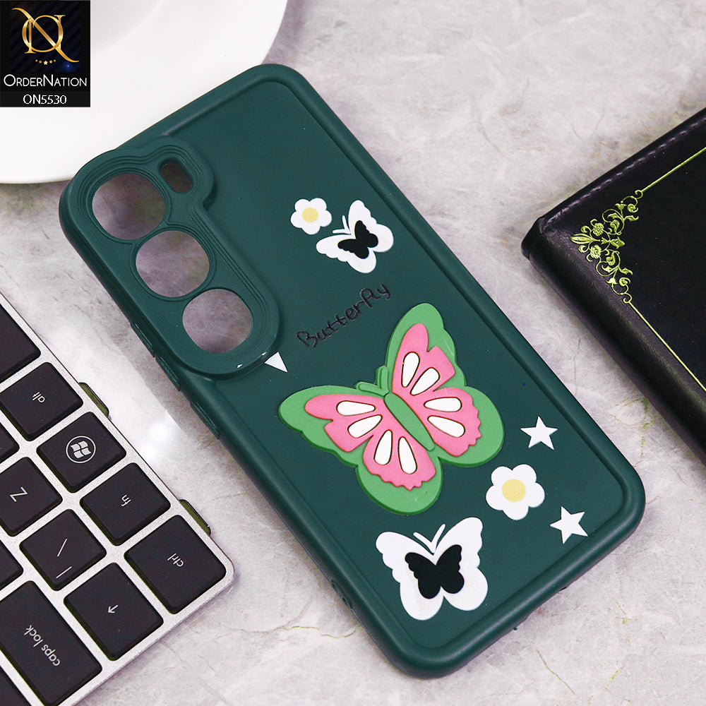Vivo Y300 Cover - Green - 3D Butterfly Soft Case With Camera Protection Case