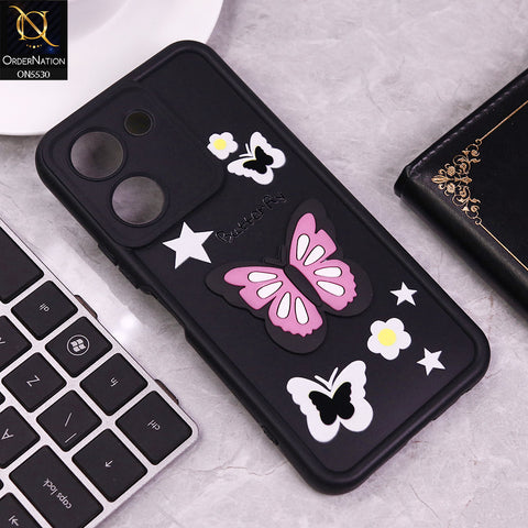 Vivo Y27s Cover - Black - 3D Butterfly Soft Case With Camera Protection Case
