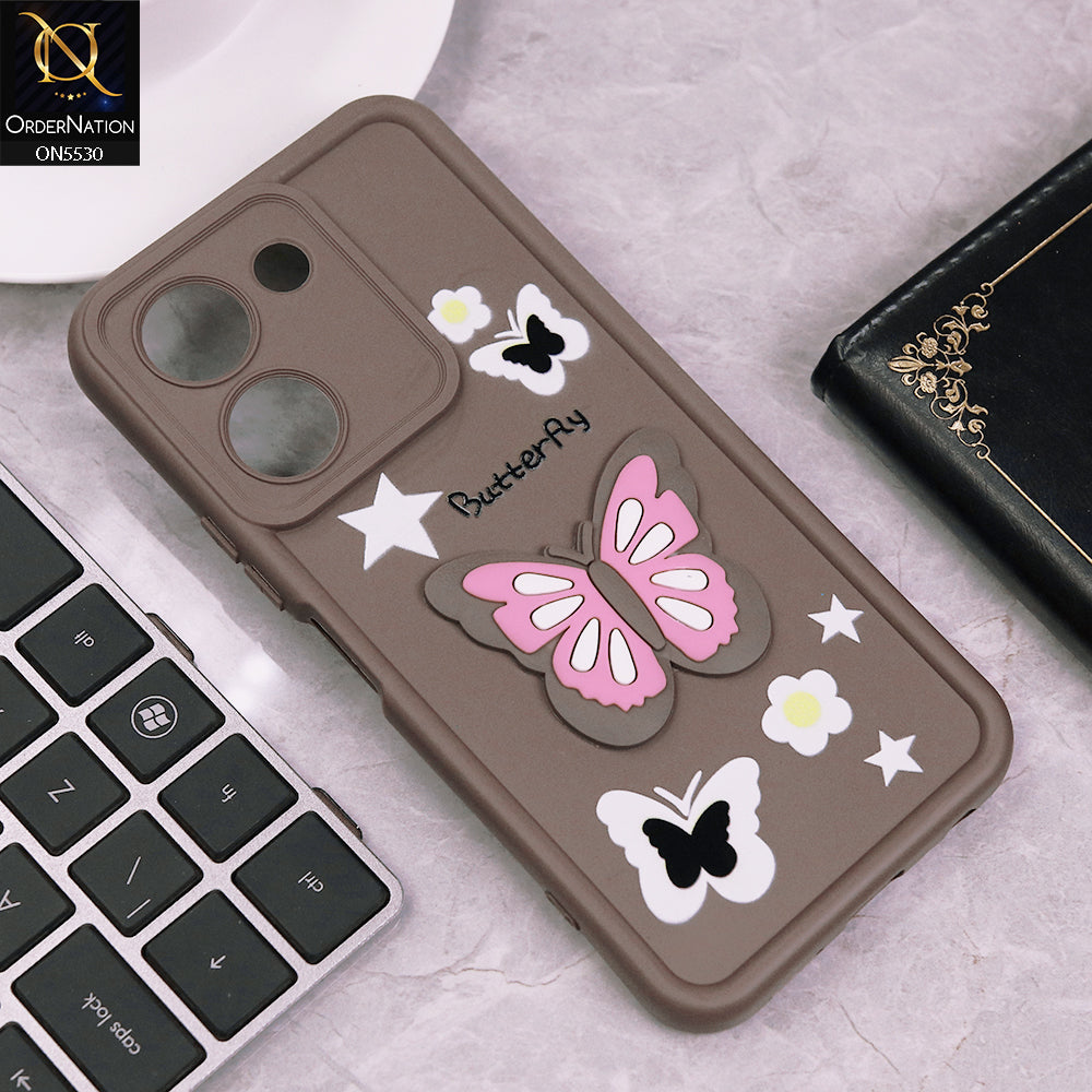 Vivo Y36 4G Cover - Brown - 3D Butterfly Soft Case With Camera Protection Case