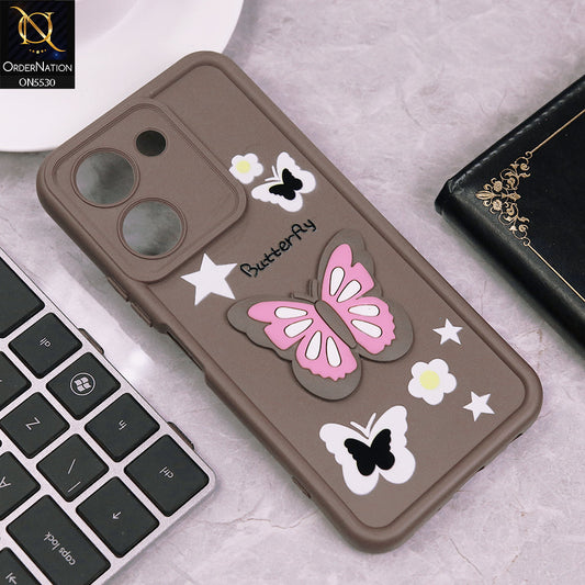 Vivo Y36 4G Cover - Brown - 3D Butterfly Soft Case With Camera Protection Case