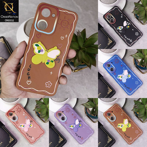 Realme Note 50 Cover - Brown - New Cute 3D Butterfly Luck Soft Case With Camera Protection