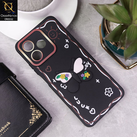 Realme Note 50 Cover - Black - New Cute 3D Butterfly Luck Soft Case With Camera Protection
