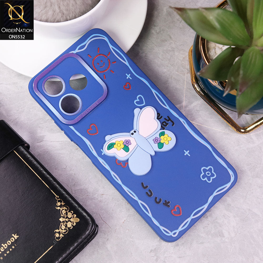 Realme Note 50 Cover - Blue - New Cute 3D Butterfly Luck Soft Case With Camera Protection