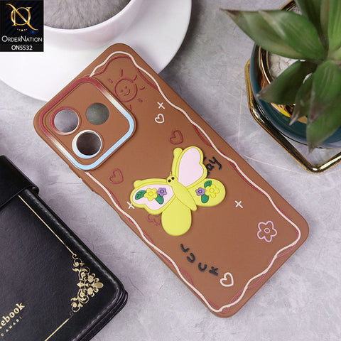Realme Note 50 Cover - Brown - New Cute 3D Butterfly Luck Soft Case With Camera Protection