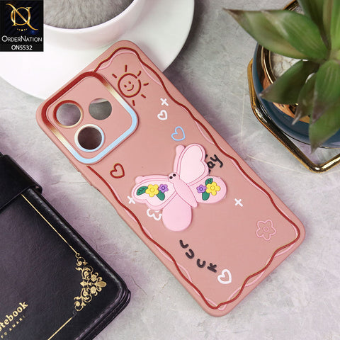 Realme Narzo N53 Cover - PInk - New Cute 3D Butterfly Luck Soft Case With Camera Protection