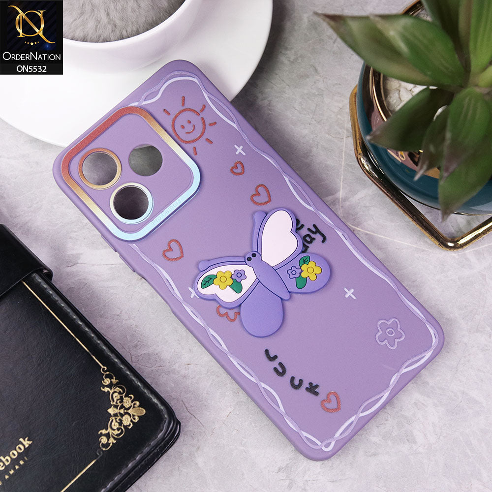 Realme Note 50 Cover - Purple - New Cute 3D Butterfly Luck Soft Case With Camera Protection