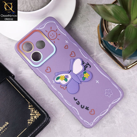 Realme Note 50 Cover - Purple - New Cute 3D Butterfly Luck Soft Case With Camera Protection