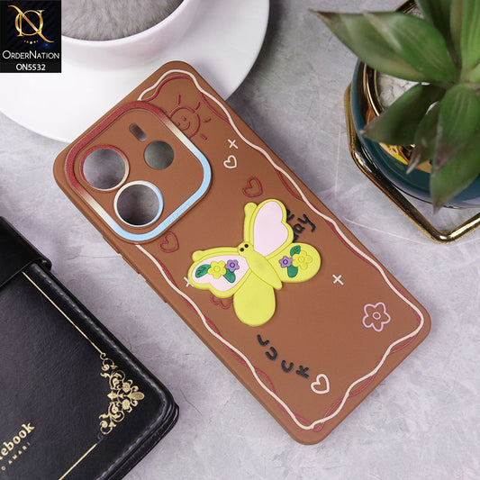 Xiaomi Redmi Note 14 4G Cover - Brown - New Cute 3D Butterfly Luck Soft Case With Camera Protection