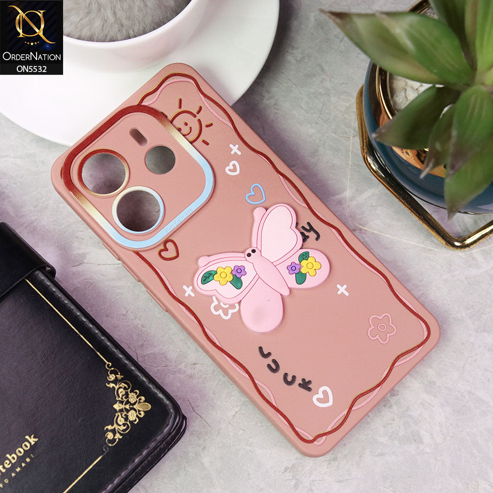 Xiaomi Redmi Note 14 4G Cover - PInk - New Cute 3D Butterfly Luck Soft Case With Camera Protection