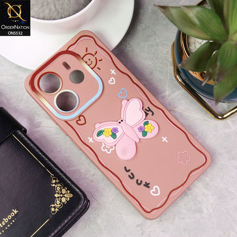 Xiaomi Redmi Note 14 4G Cover - PInk - New Cute 3D Butterfly Luck Soft Case With Camera Protection