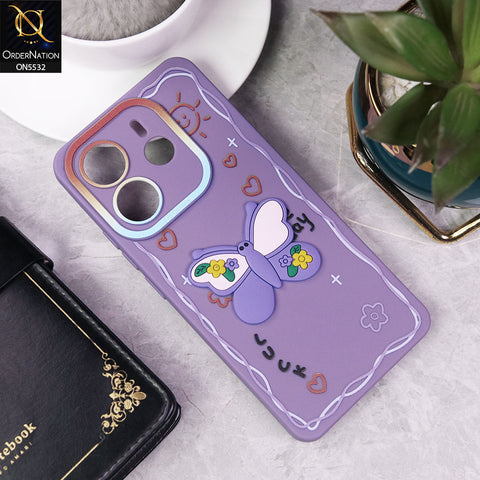 Xiaomi Redmi Note 14 4G Cover - Purple - New Cute 3D Butterfly Luck Soft Case With Camera Protection