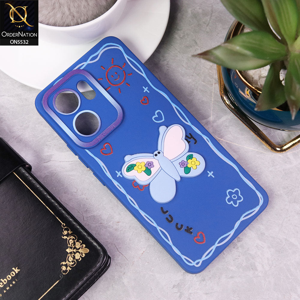 Oppo Reno 13F 4G Cover - Blue - New Cute 3D Butterfly Luck Soft Case With Camera Protection