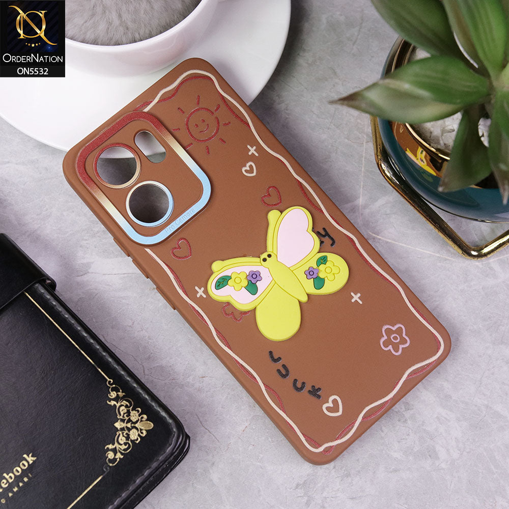 Oppo Reno 13F 5G Cover - Brown - New Cute 3D Butterfly Luck Soft Case With Camera Protection