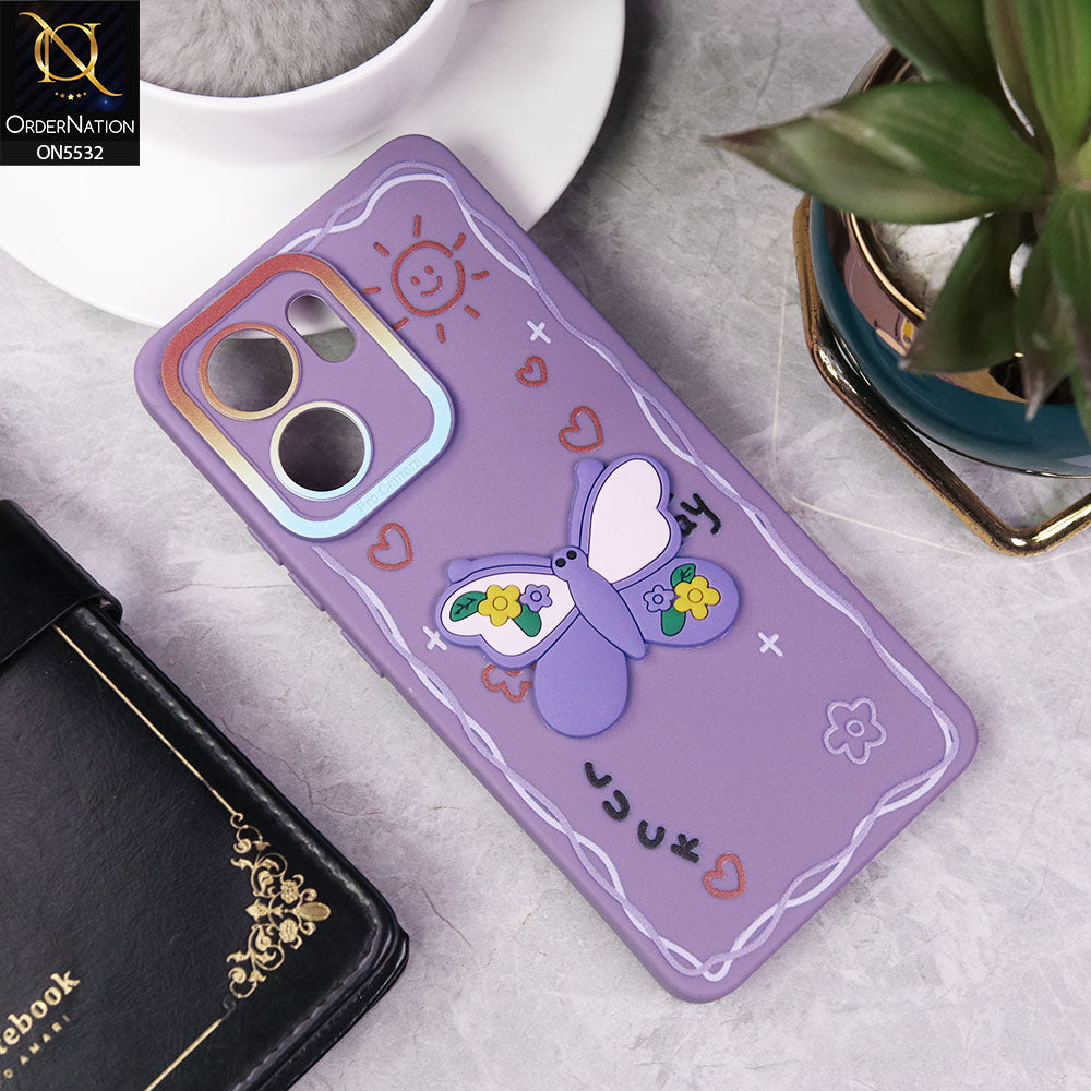 Oppo Reno 13F 5G Cover - Purple - New Cute 3D Butterfly Luck Soft Case With Camera Protection