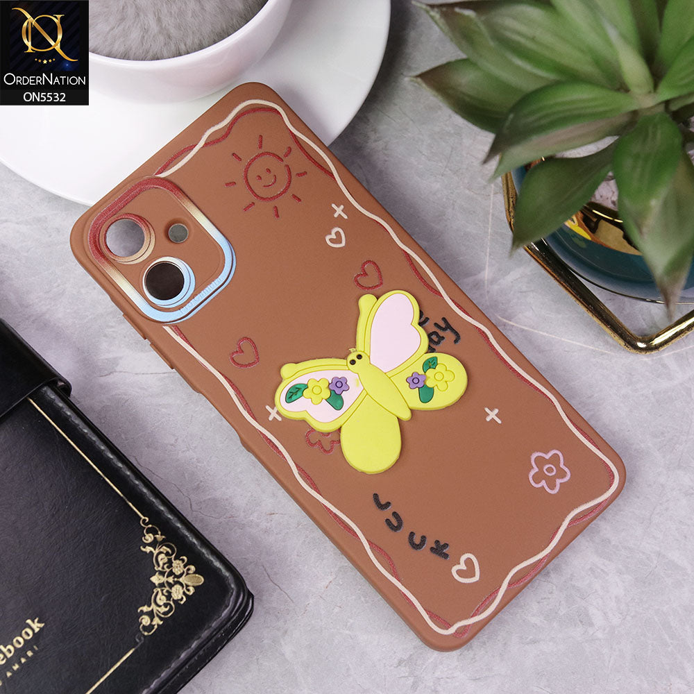 Samsung Galaxy A06 Cover - Brown - New Cute 3D Butterfly Luck Soft Case With Camera Protection
