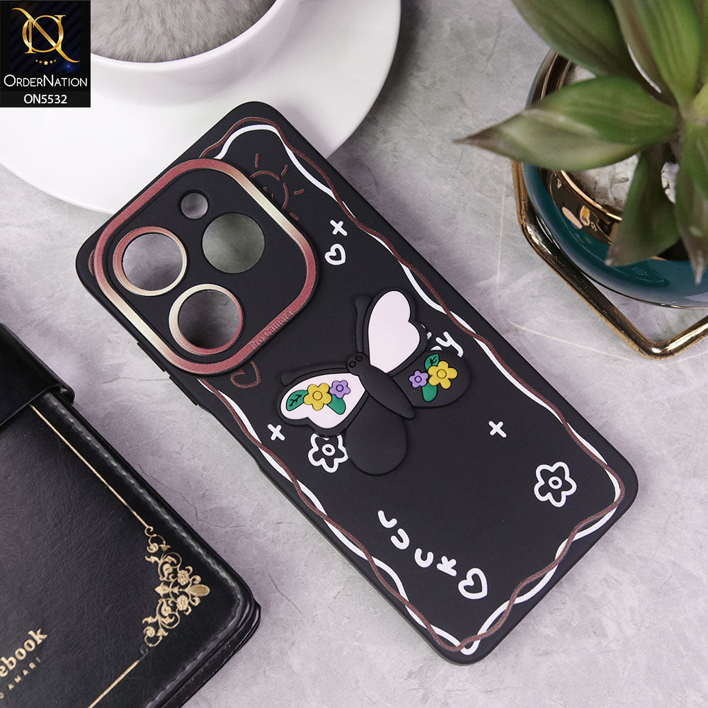 Itel P55 4G Cover - Black - New Cute 3D Butterfly Luck Soft Case With Camera Protection