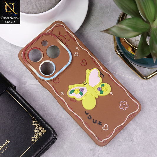 Infinix Smart 8 Pro Cover - Brown - New Cute 3D Butterfly Luck Soft Case With Camera Protection