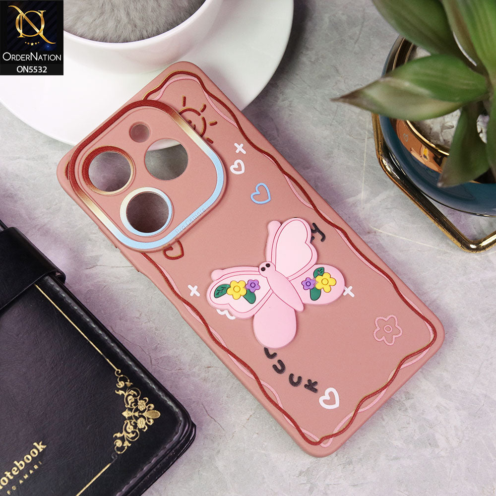 Infinix Hot 40i Cover - PInk - New Cute 3D Butterfly Luck Soft Case With Camera Protection