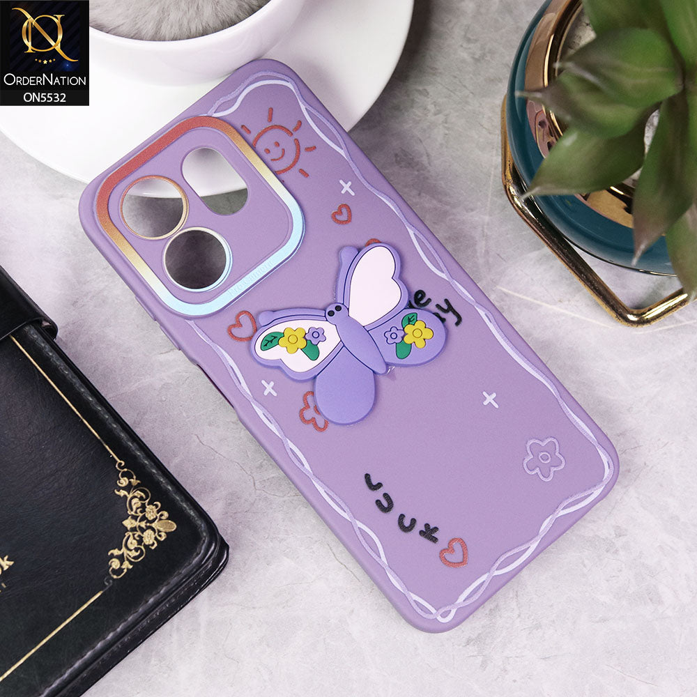 Infinix Smart 9 Cover - Purple - New Cute 3D Butterfly Luck Soft Case With Camera Protection