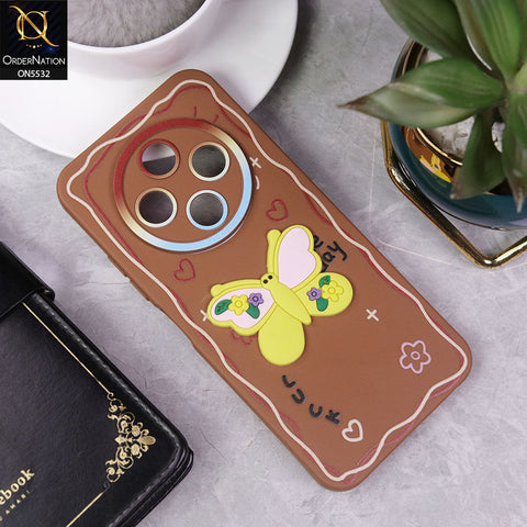 Tecno Spark 30C 4G Cover - Brown - New Cute 3D Butterfly Luck Soft Case With Camera Protection