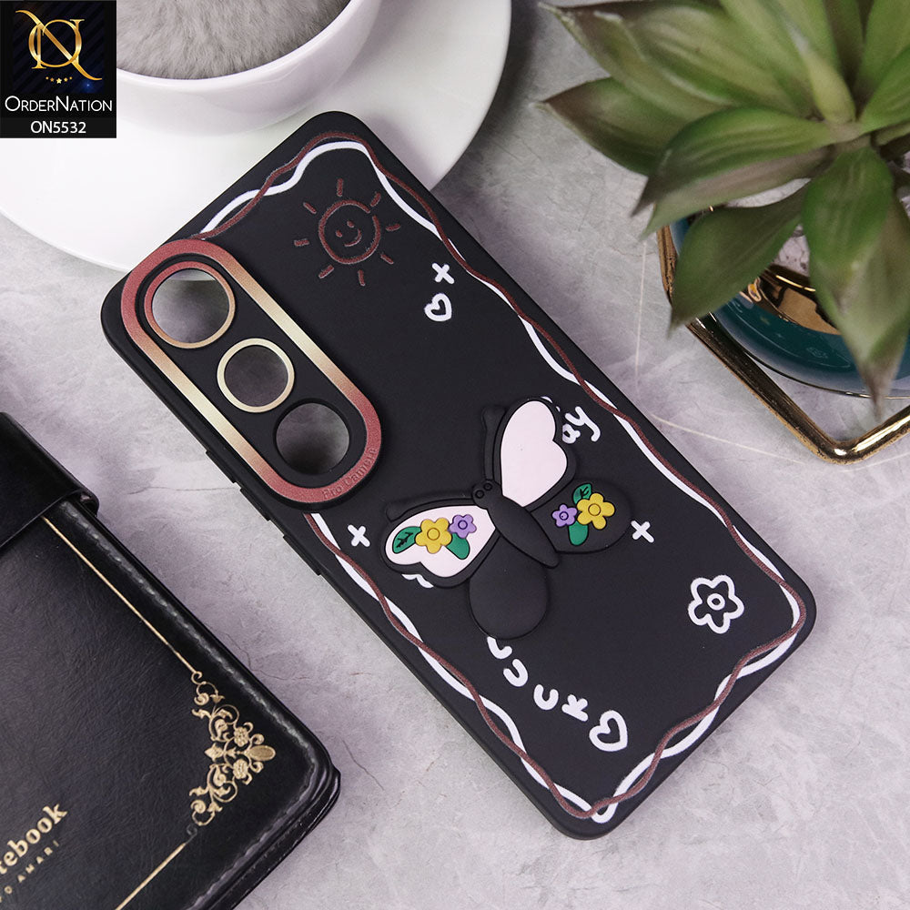Vivo V50 Lite Cover - Black - New Cute 3D Butterfly Luck Soft Case With Camera Protection