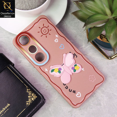 Vivo V50 Lite Cover - PInk - New Cute 3D Butterfly Luck Soft Case With Camera Protection