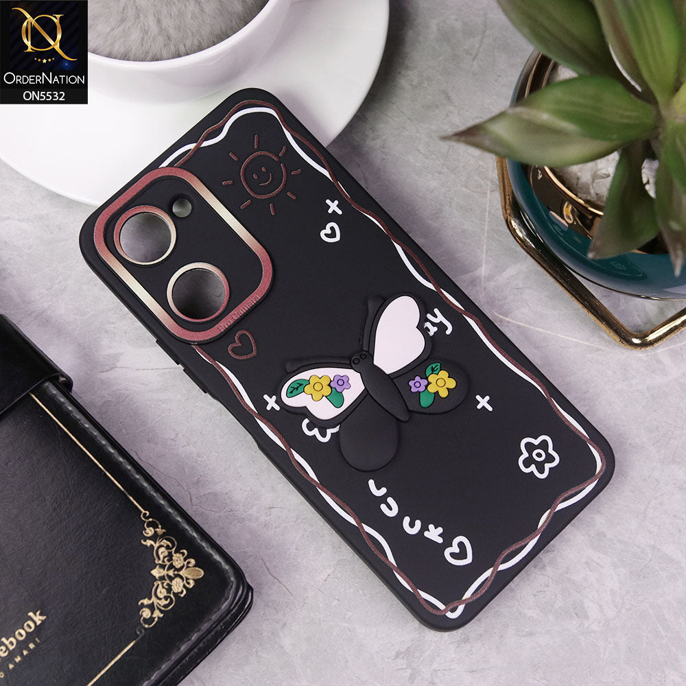 Vivo Y03t Cover - Black - New Cute 3D Butterfly Luck Soft Case With Camera Protection