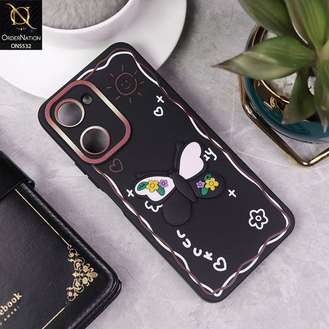 Vivo Y03t Cover - Black - New Cute 3D Butterfly Luck Soft Case With Camera Protection