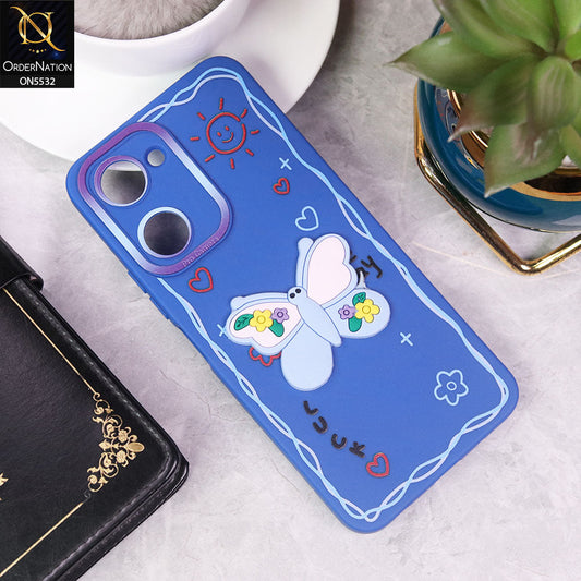 Vivo Y03t Cover - Blue - New Cute 3D Butterfly Luck Soft Case With Camera Protection