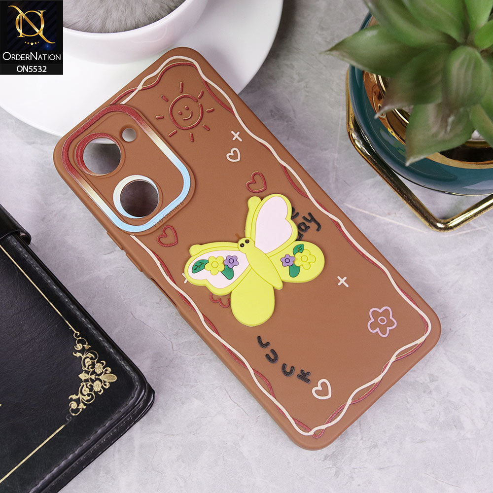 Vivo Y18 Cover - Brown - New Cute 3D Butterfly Luck Soft Case With Camera Protection
