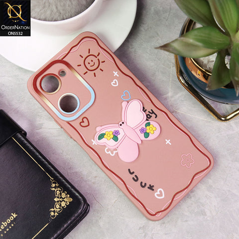 Vivo Y18 Cover - PInk - New Cute 3D Butterfly Luck Soft Case With Camera Protection