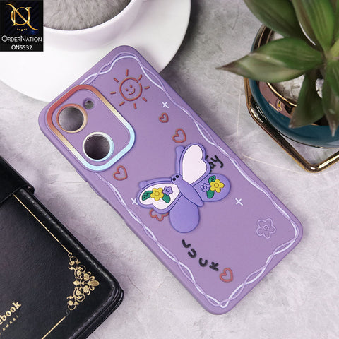 Vivo Y18 Cover - Purple - New Cute 3D Butterfly Luck Soft Case With Camera Protection