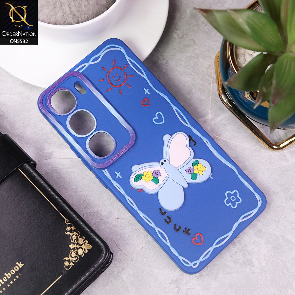 Vivo Y19s Pro Cover - Blue - New Cute 3D Butterfly Luck Soft Case With Camera Protection