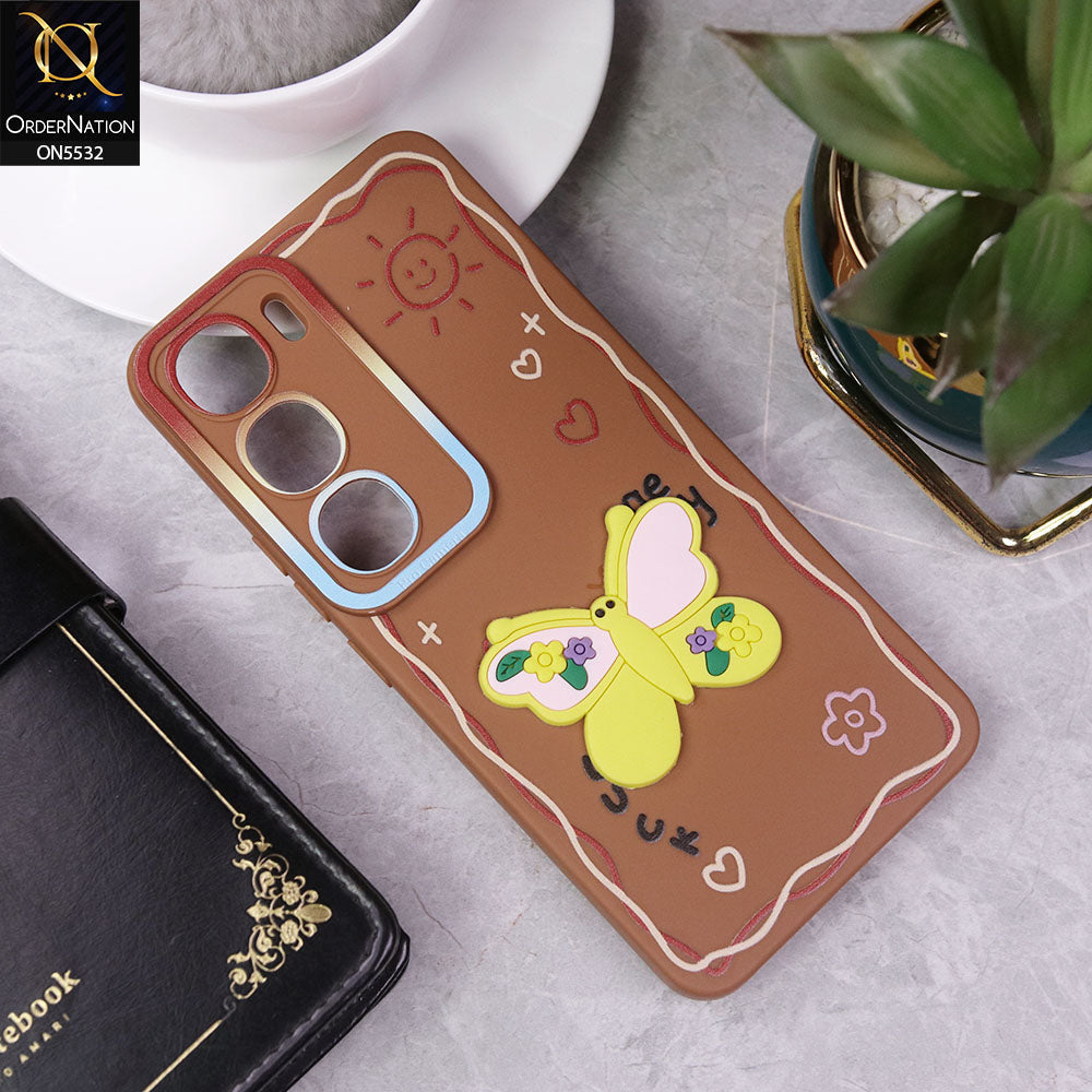 Vivo Y19s Pro Cover - Brown - New Cute 3D Butterfly Luck Soft Case With Camera Protection