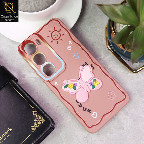 Vivo Y19s Pro Cover - PInk - New Cute 3D Butterfly Luck Soft Case With Camera Protection