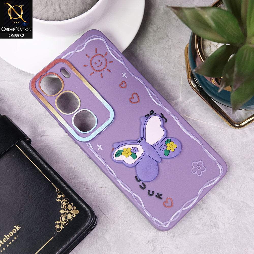 Vivo Y19s Pro Cover - Purple - New Cute 3D Butterfly Luck Soft Case With Camera Protection