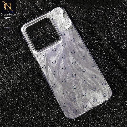 Realme Note 50 Cover - Design 1 -  New Shiny Heart And Smily Soft Case With Crystal Bow