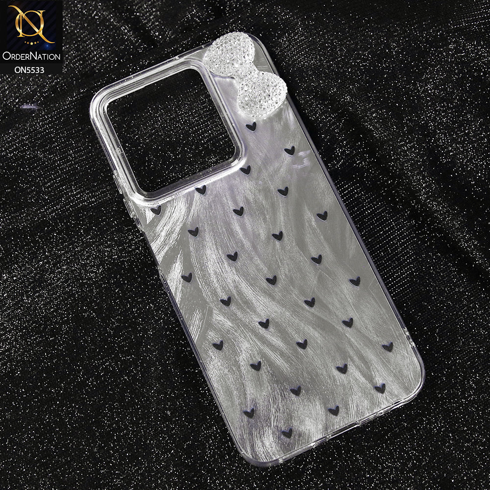 Realme C51 Cover - Design 2 -  New Shiny Heart And Smily Soft Case With Crystal Bow