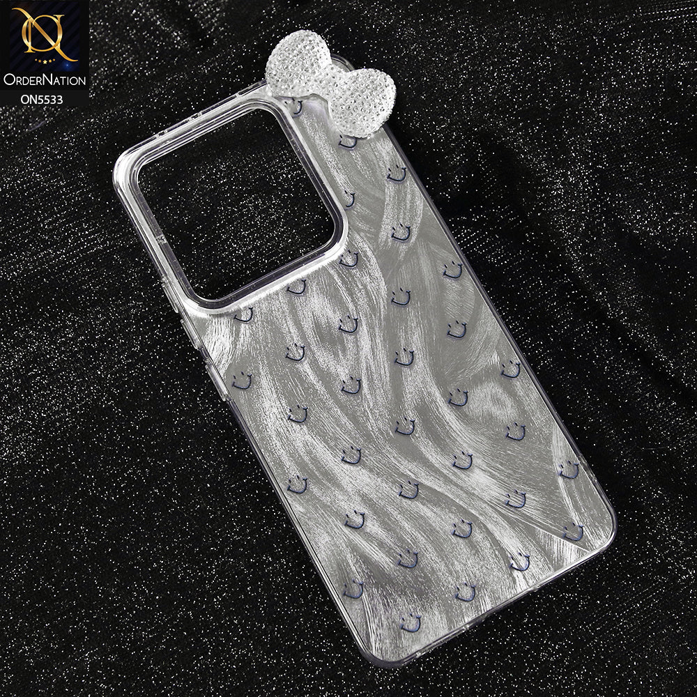 Xiaomi Redmi Note 14 4G Cover - Design 1 -  New Shiny Heart And Smily Soft Case With Crystal Bow