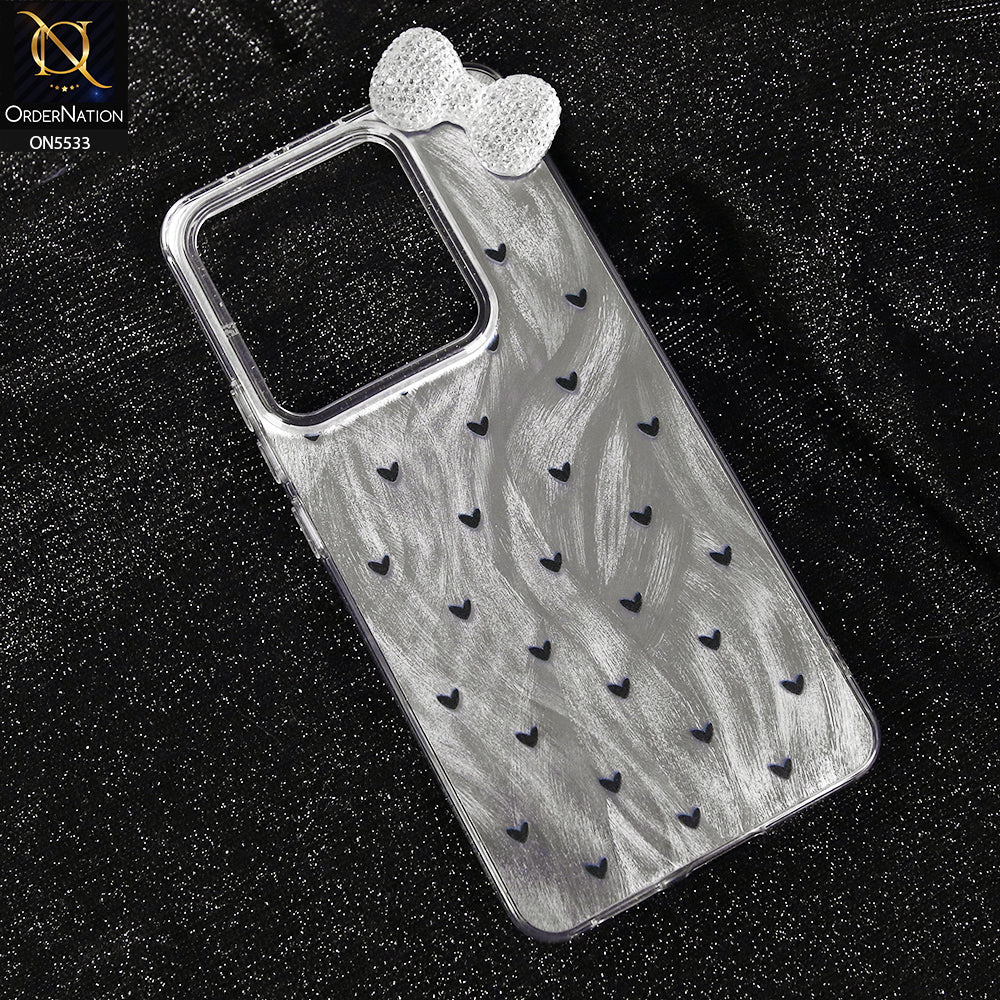 Xiaomi Redmi Note 14 4G Cover - Design 2 -  New Shiny Heart And Smily Soft Case With Crystal Bow