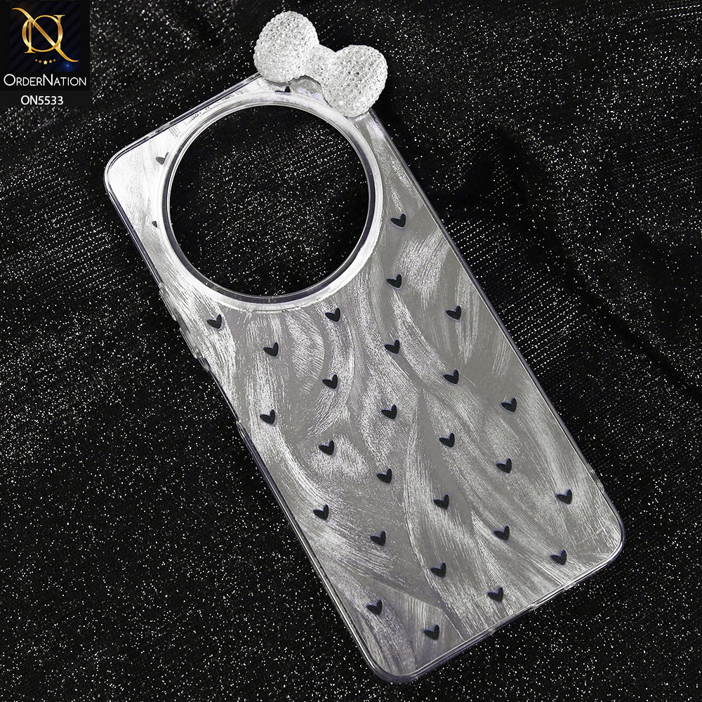 Oppo Reno 12F 4G Cover - Design 2 -  New Shiny Heart And Smily Soft Case With Crystal Bow