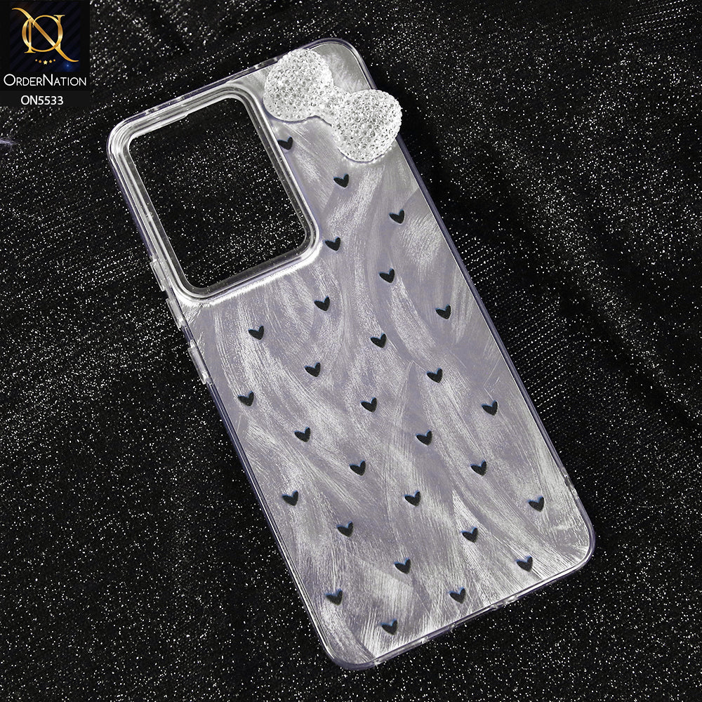 Oppo Reno 13F 5G Cover - Design 2 -  New Shiny Heart And Smily Soft Case With Crystal Bow