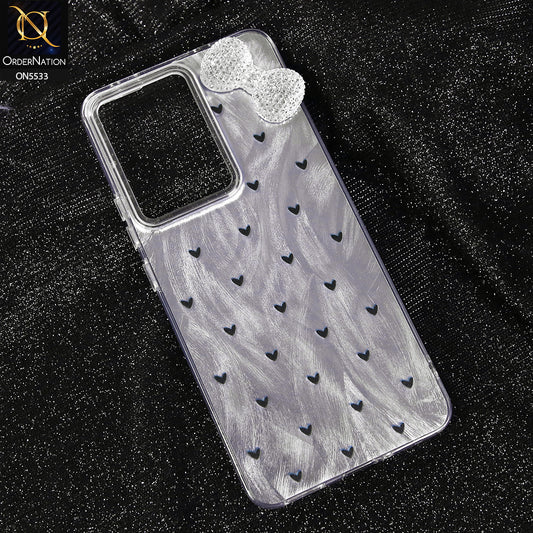 Oppo Reno 13F 4G Cover - Design 2 -  New Shiny Heart And Smily Soft Case With Crystal Bow
